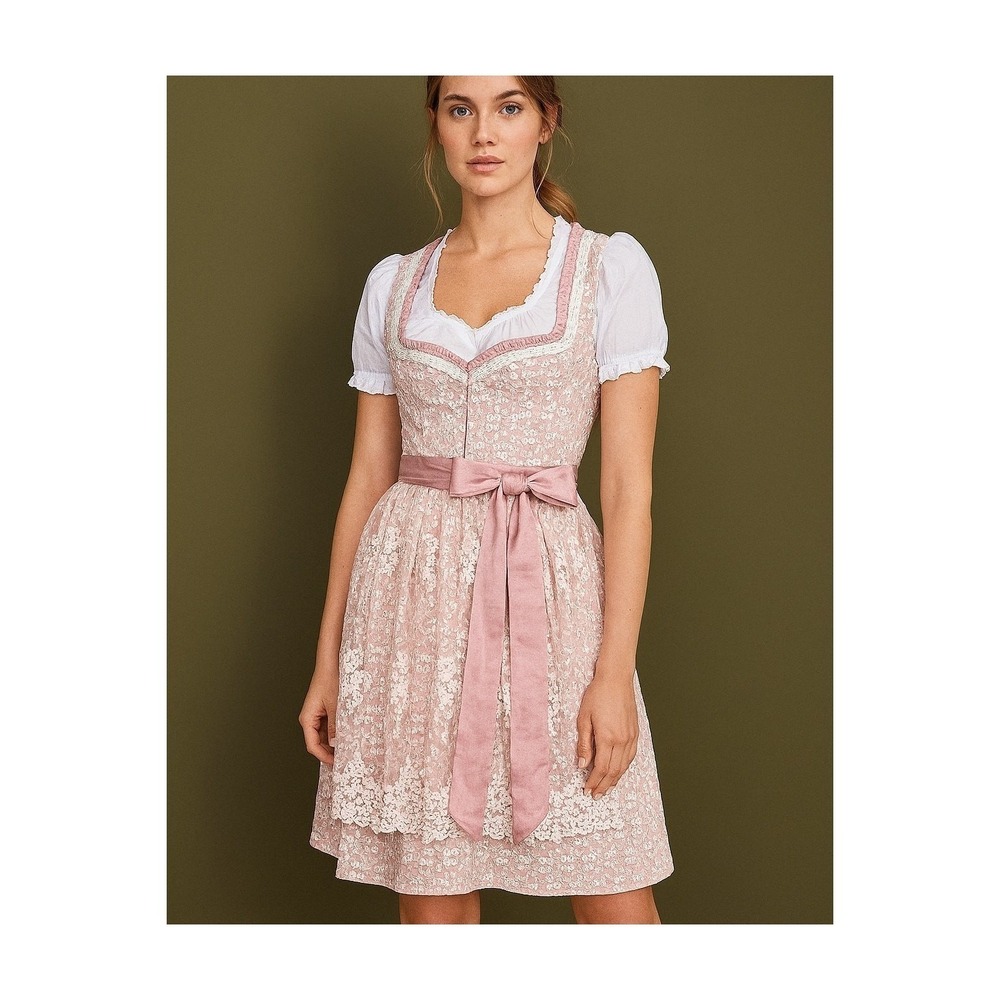New Large Baby Pink Oktoberfest Dirndl German Lace Austrian Pastel Dress
